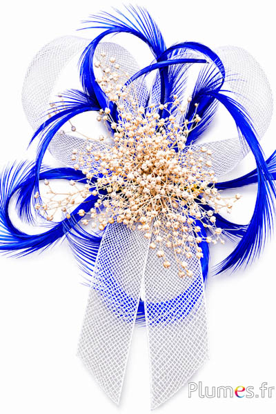 Nœud décoratif avec pistils - 16 x 10 cm - creme-bleu